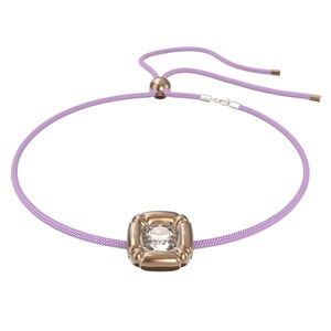 NIB Swarovski Dulcis Necklace – Purple Cord & Rose Gold Cushion-Cut Crystal